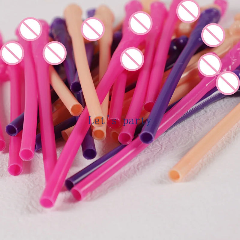 20Pc Novelty Bachelorette Party Penis Straws Plastic Nude Dick Drink Straw for Hen Party Night Bar Wedding Team Bride Decoration