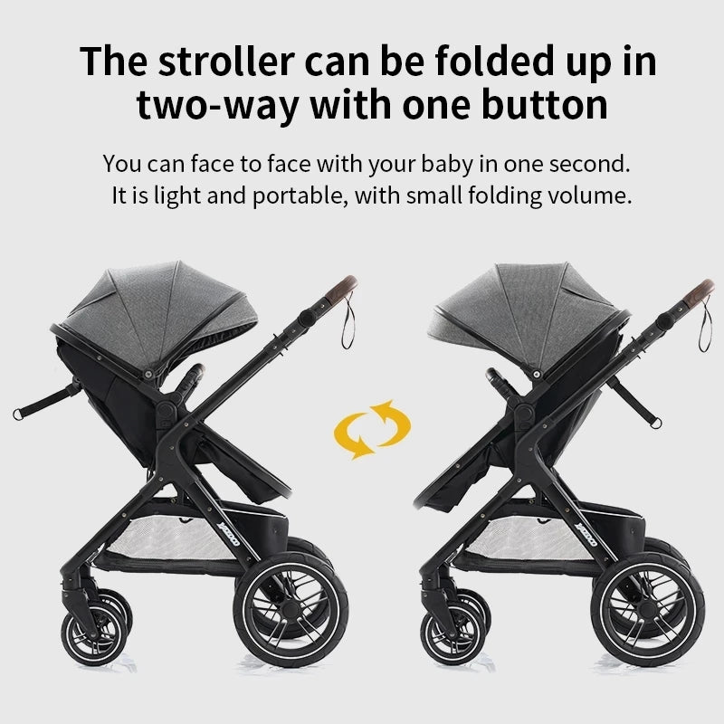 Luxury Baby Stroller 3 in 1 Portable Travel Baby Carriage Fold Pram High Landscape Aluminum Frame Newborn Infant Stroller