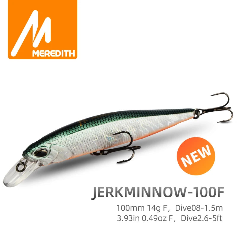 MEREDITH Hard Bait Fishing Lures 24color for Choose Minnow Wobbler Quality Professional JARKMINNOW 100F 14g Depth0.8-1.5m
