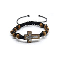 Cross Bracelet Pine Beads Weaving Knot Rosary Saint Benedic Bracelet Adjustable Rope Chain Suitable for Most Adults