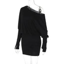 Women's Off-Shoulder Mini Dress Long Sleeve Oblique Neck Bodycon Sexy Short Fashion for Party Club Fall Winter