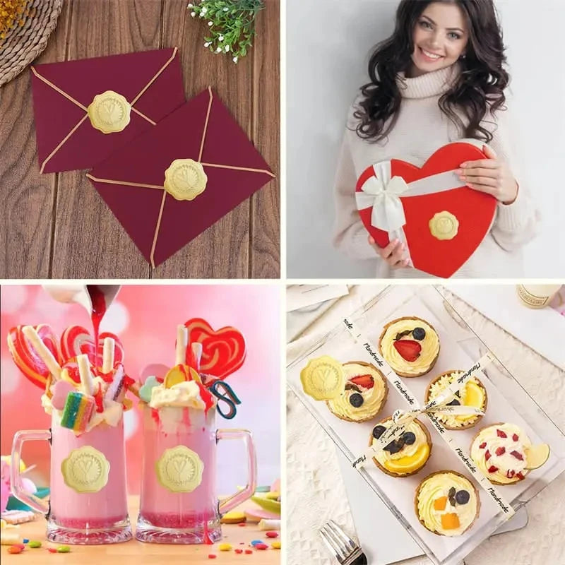 100-200pcs Gold Embossed Heart Stickers Envelope Seal Wax Looking Labels Wedding Party Invitation Card Christmas Gift Decoration