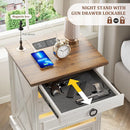 Farmhouse Night Stand with Gun Drawer, Bedside Table with Charger Station, LED Nightstand with Human Sensor Light，Customized