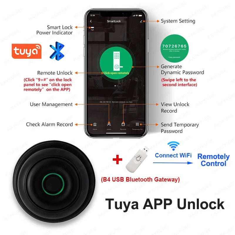 RAYKUBE K01 Tuya Bluetooth Smart Door Lock Auto Cylinder Waterproof Fingerprint Electronic Lock Knob APP/Key/Fingerprint Unlock