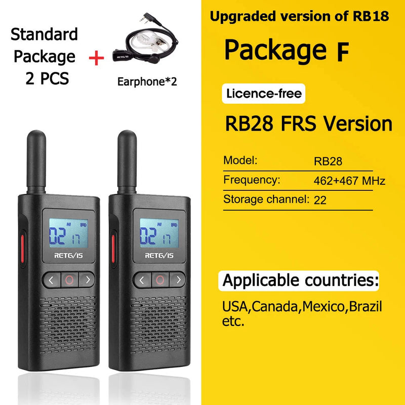 Retevis RB628 Walkie Talkie Rechargeable 1500mAh Portable Two-way Radios Large LCD Screen Emergency For Hunting Camping(2 Pcs)