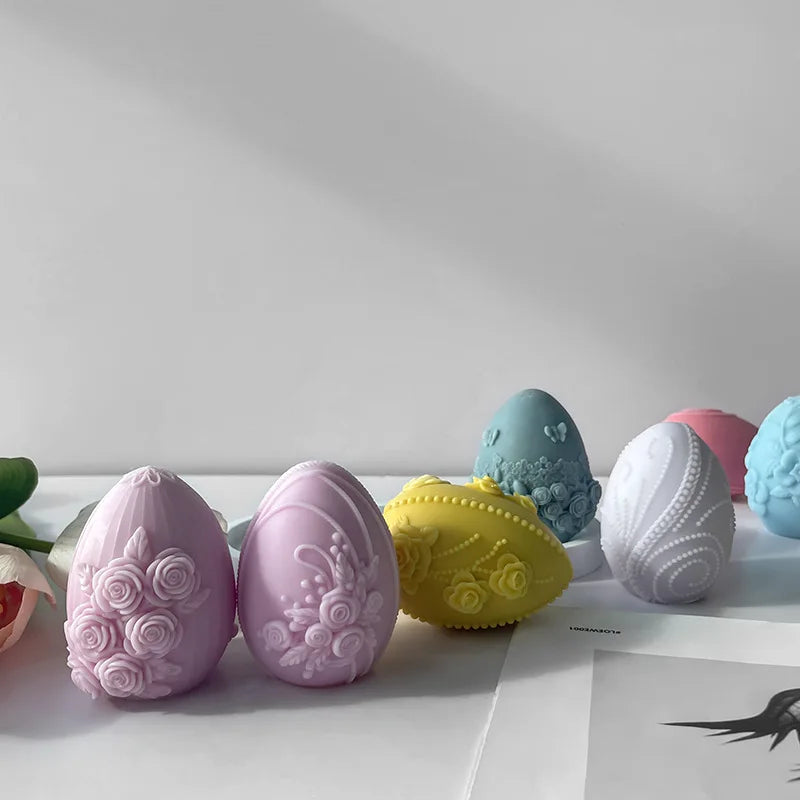 3D Creative Easter Eggs Silicone Mold DIY Flower Butterfly Egg Aroma Candle Plaster Ornaments Mould Easter Decor Crafts Molds