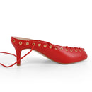 The Sorbonne | White Closed-Toe Kitten Heel Mule with Lace-Up Detail
