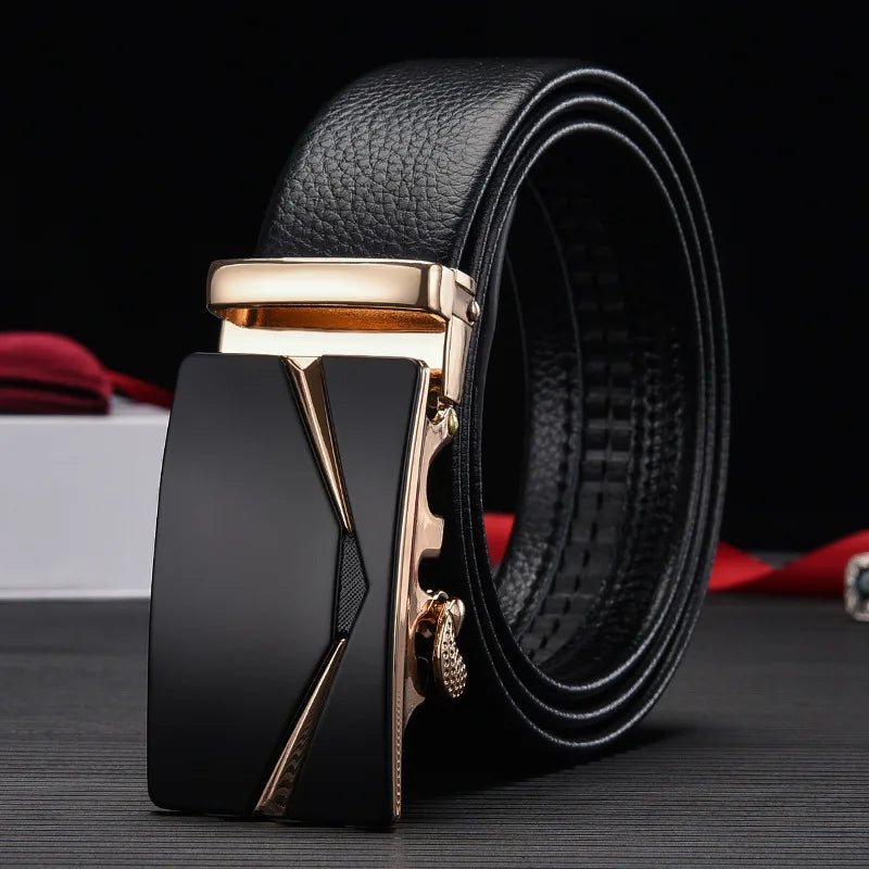 Genuine leather cow belt, men's belt with automatic buckle, trendy and versatile texture, middle-aged and young business belt