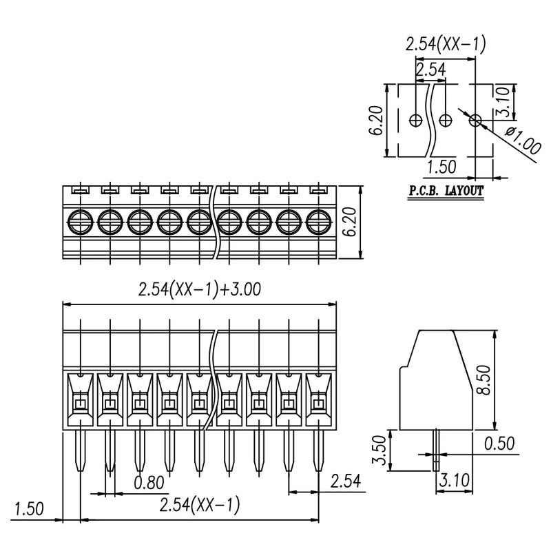 25PCS/50PCS 2.54mm rising clamp kf128-2.54 pcb screw terminal block DG308-2.54mm MPT0.5/-2.54 EK254V