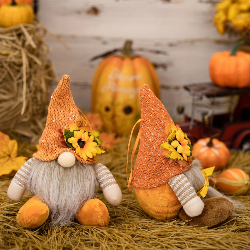 Thanksgiving Decoration Harvest Season Maple Leaf Straw Hat Rudolf Short Legs Doll Goblin Dwarf Doll Pendant Children's gift