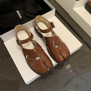 MKKHOU Fashion Sandals Women's New High Quality True Leather Split Toe Shoes Low Heel Hollow out Mary Jane Shoes Modern Shoes