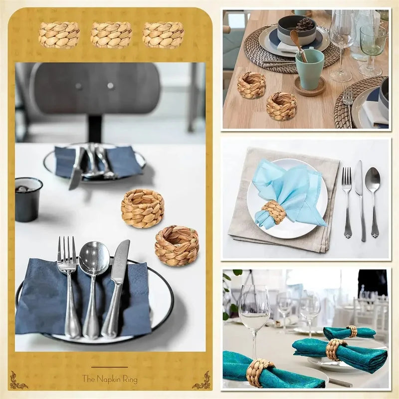 1/6/12PCS Round Napkin Rings Hand-Woven Watercress Napkin Rings Easter Thanksgiving Christmas Table Decorations