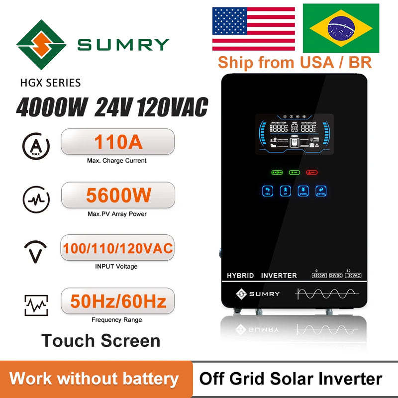 SUMRY 4KW 4.5KW 6.5KW  Off Grid Solar Inverter 24v 110/120v/230VPure Sine Wave MPPT Solar Charge 55-350VDC LCD Hybrid Inverter