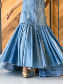 Übergröße Fashion Denim Langes Kleid Sexy Damen Schleife Neckholder Swing Sommerkleid Urlaub Ärmellose Robe Lässiges Lockeres Meerjungfrau Maxikleid