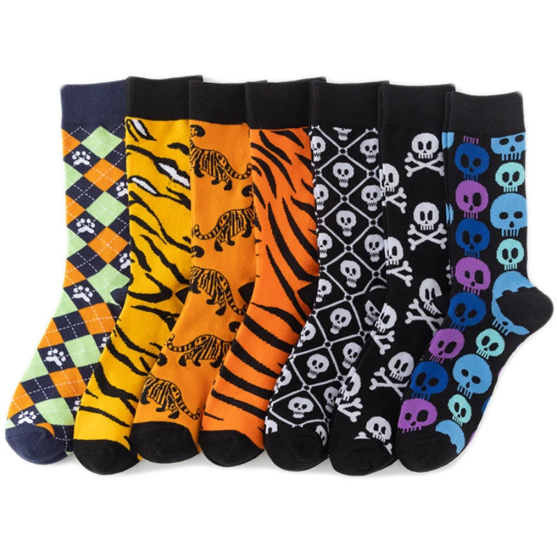 Men Sock Cotton New Animal Tiger Halloween Skull Print Hip Hop Cool Socks for Men Long Skate Happy Funny Gift