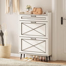 Vabches Shoe Cabinet with 2 Flip Drawers Freestanding Shoe Storage Cabinet Wood Slim Shoe Organizer Cabinet for Entryway Hallway