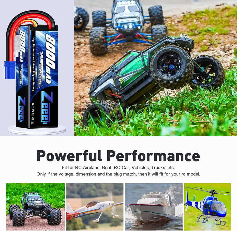 Zeee Lipo 3S 8000mAh Battery 11.1V 100C Hardcase with EC5 Plug for RC Cars Buggy Truggy FPV Drone Racing Hobbies Model Parts