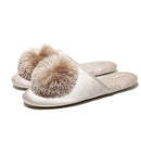 House Elegant Tassel Hairball Women Slippers Comfortable Cloth Chic Ladies Flat Shoes Spring Luxury Champagne Women Slides