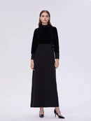 AP 2025 New Arrival Women Autumn Velvet Patchwork Dress Elegant Lady Maxi Dress Fashion