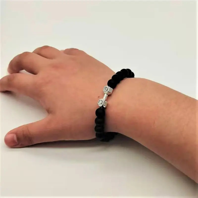 Lava Bracelet Black Volcanic Stone black Matte Dumbbell Beads Bracelets For Women Men Fitness Barbell Jewelry Mens Bracelets