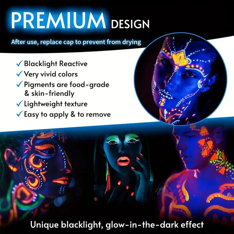 12 Pieces UV Neon Face Painting, Glow in the Dark Under UV Lights Face Painting Crayon SticksMardi Gras Party Halloween Makeup