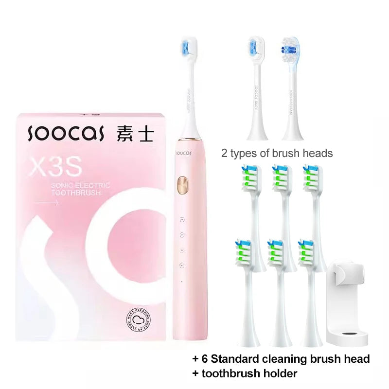 SOOCAS X3S Adult Sonic Electric Smart Toothbrush IPX8 Waterproof 180 Days Battery Life Ultrasonic Soft Cloud Toothbrush Heads