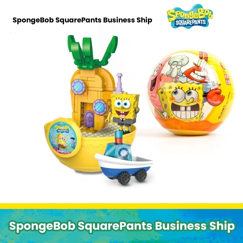 SpongeBob SquarePants Building Blocks Big Twisted Eggs Blind Box  Patrick Octopus King Krabs Car Boat Plug and Play Kids' Gift