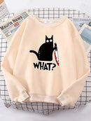 Kitchen Knife Black Cat Wha? Women Sweatshirt Harajuku Casual Hoody Fashion Loose Hoodie Soft Warm vintage Fleece Female Tops