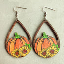 Autumn Thanksgiving Pumpkin Earrings Laser Cut Teardrop Accent Wood Leaf Drop Earrings for Women Halloween Jewelry Whoelsale