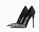 New Blue Black Serpentine Fine Heel, Pointed Shallow Mouth Splicing, Sexy and Versatile Women's High Heels