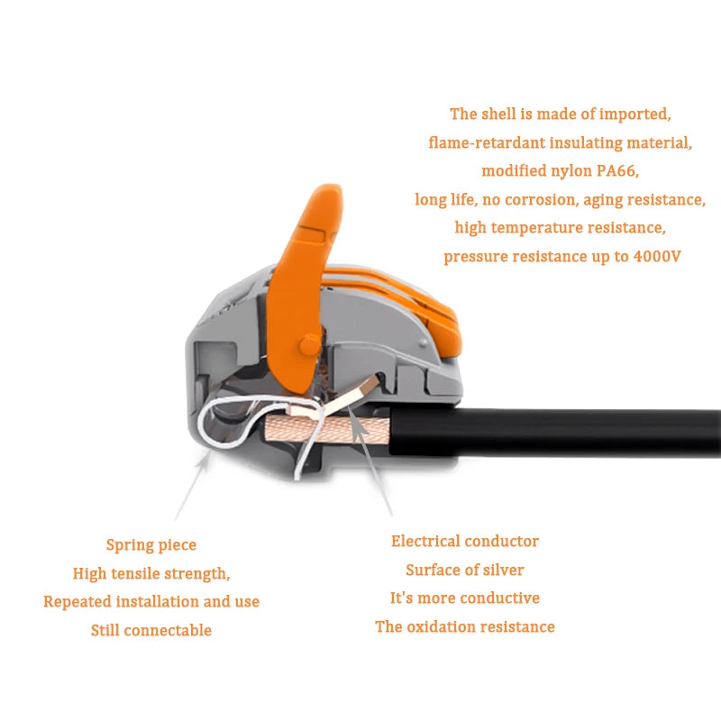 Cable Connector Compact Type 222 Quick Plug Terminal, 30/50/100 Piece Terminal 212 Orange Home Wiring Module