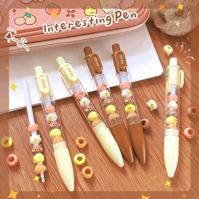 Creative Interesting Capybara Gel Pen Kawaii Aesthetic Cute Beads Pen Writing Black Ink 0.5mm Gel Pen Office Supply