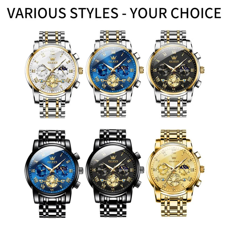 OLEVS Top Brand Mens Watches Classic Roman Scale Dial Luxury Wrist Watch for Man Original Quartz Waterproof Luminous Chronograph