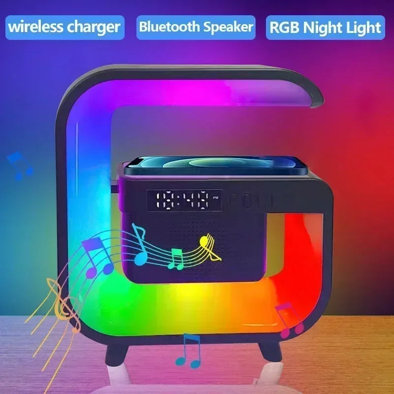 Multifunction Wireless Charger Stand Bluetooth 5.0 Speaker FM TF RGB Night Light Fast Charging Station for iPhone Samsung Xiaomi