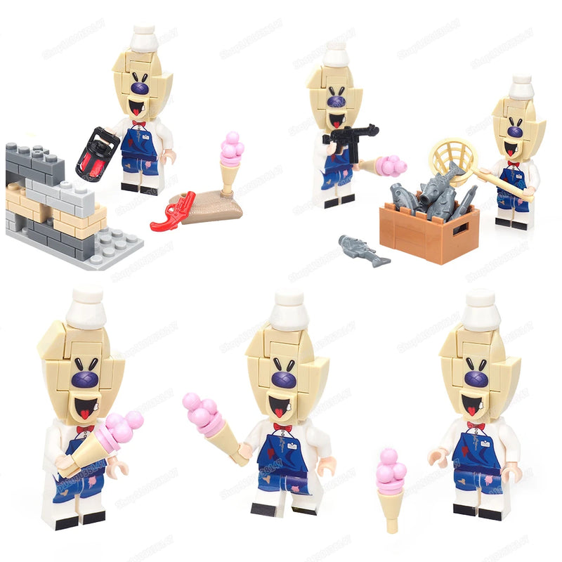 Horror Figures Rod Building Block Assembly Evil Ice Cream Scream Weapons Chase Frozens Set Equipment Model Children Gift Boy Toy