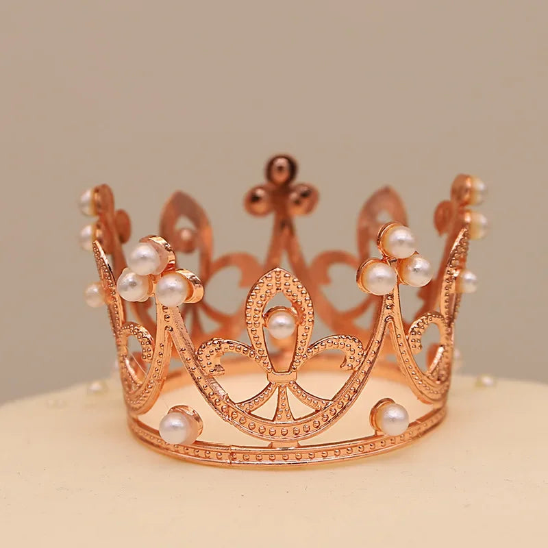 1Pcs Mini Crown Cake Decoration Gold Silver Pearl Tiara Crowns for Children Hair Ornaments DIY Cake Topper Wedding Decoration