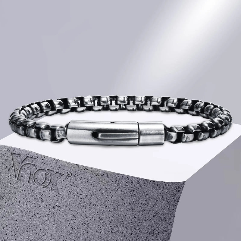 Vnox 6mm Box Chain Bracelets for Men, Basic Punk Stainless Steel Links Wristband, Casual Male Jewelry