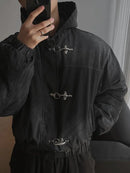 American Fashion Snap Fastener Loose Coat High Street Oversized Hoodie Y2k Retro Harajuku Punk Button Jacket Men Clothing