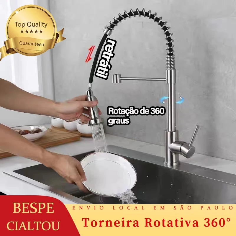 Torneira de cozinha gourmet com spray articulado para fácil cozinha - Torneira spray mono comando