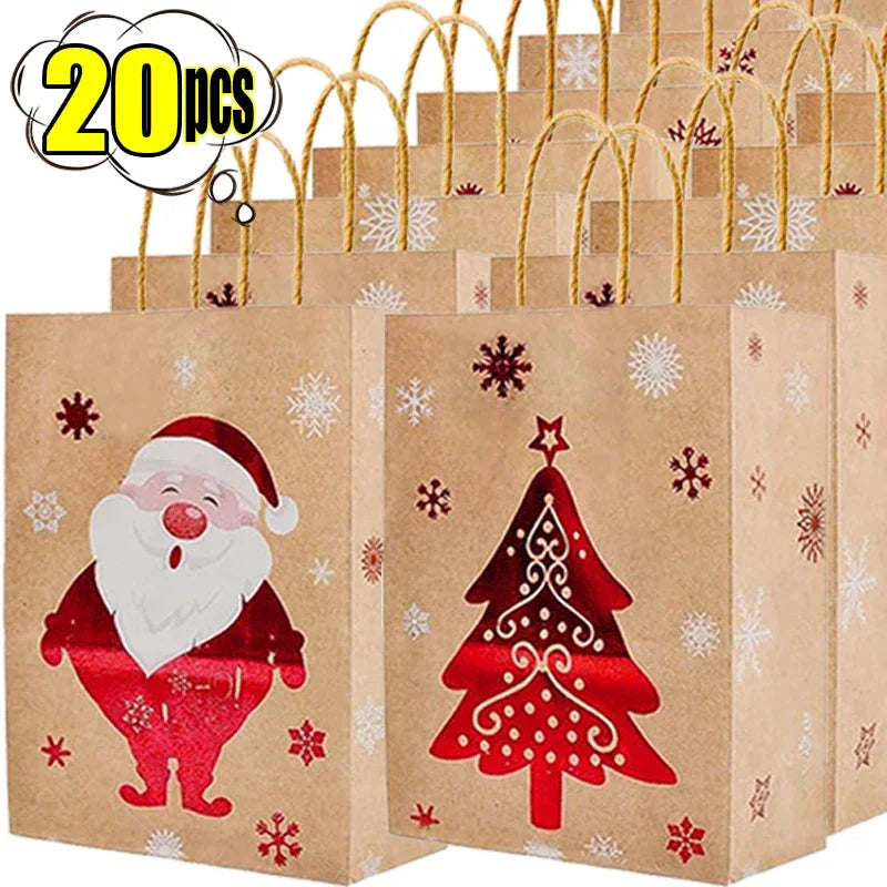 Christmas Kraft Paper Gift Bag Cartoon Santa Claus Snowman Candy Bags Packaging Pouches Party Home Decoration Supplies Wholesale