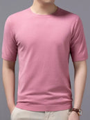 2025 Superfine Merino Wool T Shirt Men's Knitted O-neck Breathable Thin Cashmer Short Sleeve Tee Solid Color Tops
