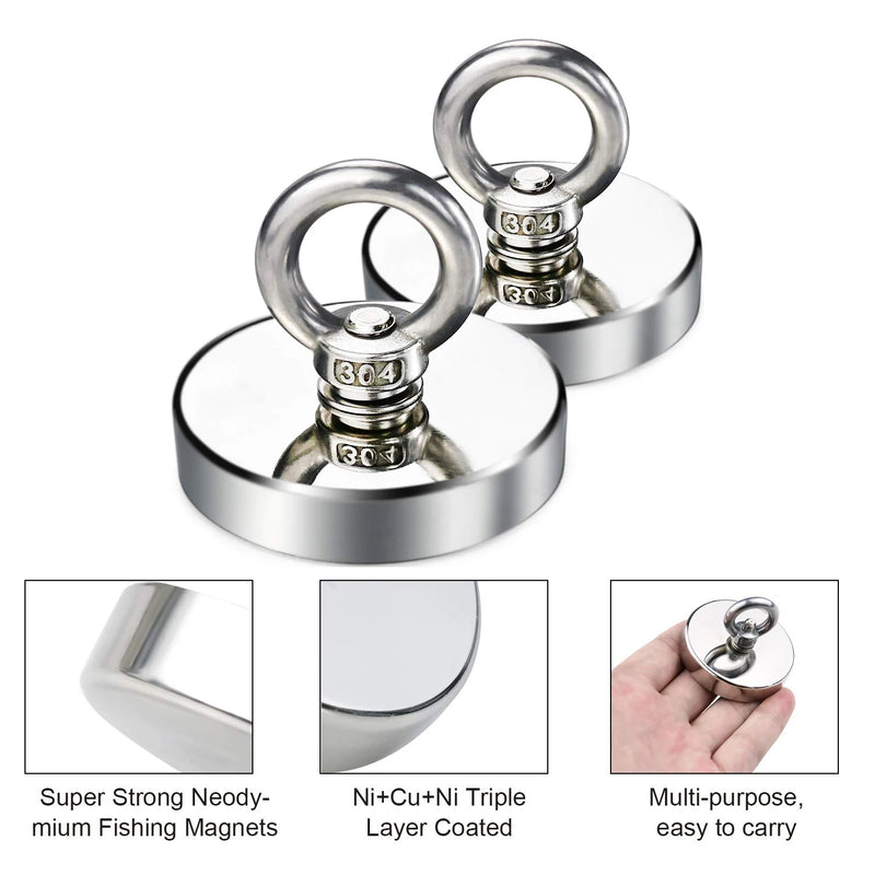 Super Strong Neodymium Fishing Magnet Hooks N52 Heavy Duty Magnet with Countersunk Hole Eyebolt Salvage Searcher Magnets