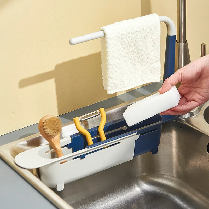 Telescopic Sink Shelf Kitchen Sink Drain Rack Storage Basket Kitchen Gadgets Accessories Tool Sinks Organizer Soap Sponge Holder