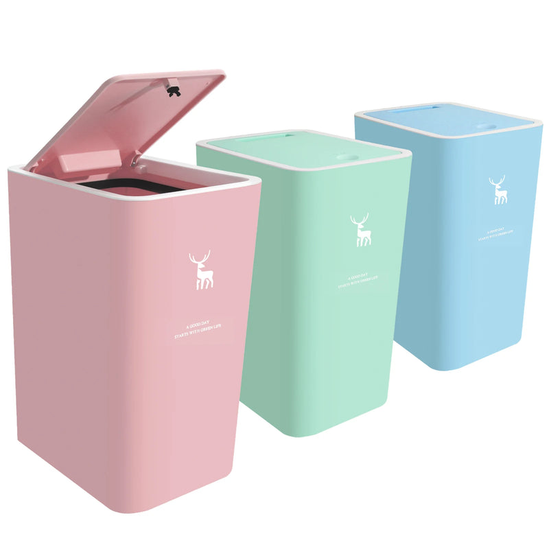 Trash Can with Lid, 3 Pack 4 Gallons/15 Liters Garbage Can with Press Top, Small Trash Can Dog Proof, Plastic Trash Bin, Waste