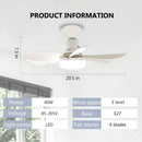 LED 40W Socket Ceiling Fan with Light, 20.5in Screw Ceiling Fans with Lights with Remote, For Bedroom/Garage/Kitchen