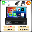 Podofo 4Core 1Din Android Car Stereo 7 ''Retractable Screen Car Radio Carplay Android 2 + 64G Mirror Link GPS WIFI Car Audio