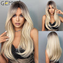 GEMMA Ombre Braun Blond Lange Glatte Synthetische Perücken mit Pony Cosplay Perücke für Frauen Hochtemperatur Natürliche Falsche Haare