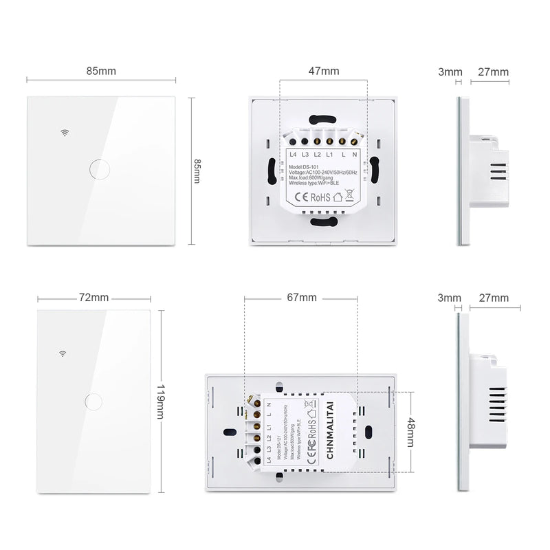 Homekit Smart WiFi Switch Touch Sensor Wall Light Switches Smart Home App Siri Control for Apple Homekit NO Neutral Wire Require