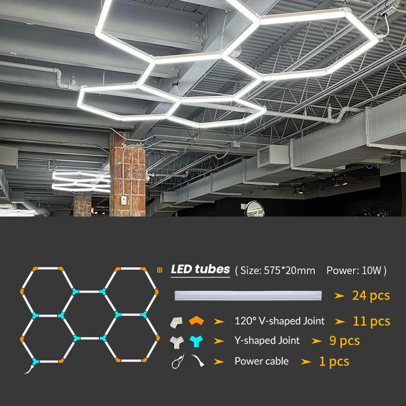 LED Hexagon Honeycomb Car Garage Lights DIY Shape Customizable  Honeycomb Ceiling Lighting AC85-265V Lighting Repair Barbershop