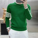Vier-Streifen-Spleiß-gestreifter schwarzer Strickpullover für Herren, schmal geschnittenes Basic-Shirt, Ins Trendy